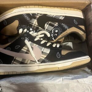 Travis Scott Black and Tan Plaid Sneakers